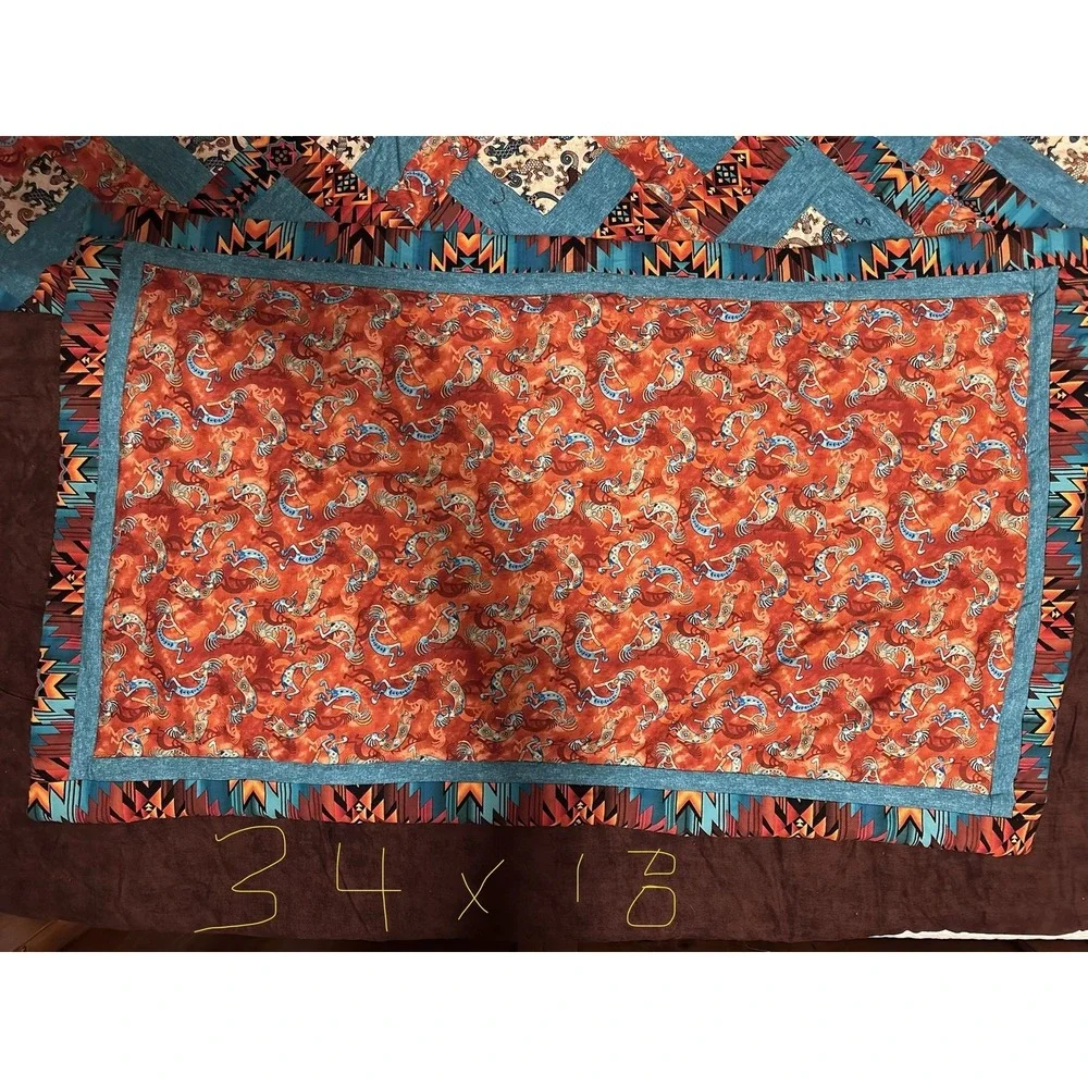 Handmade King Size Quit Southwest Style With Kokopelli, Pillows And Shams